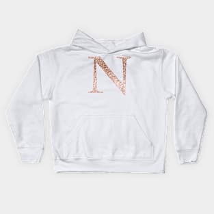 N rose gold glitter monogram letter Kids Hoodie